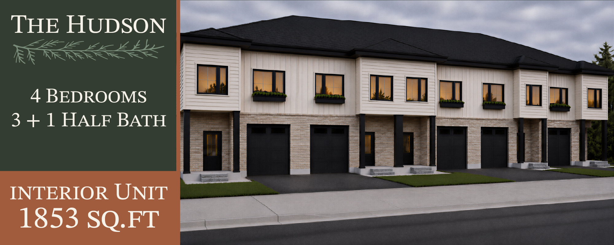 The Hudson exterior, 4 bedrooms, 1853 sq ft, interior unit